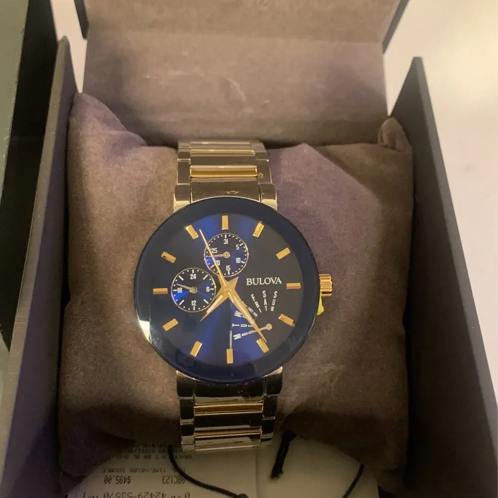 Men's Bulova Futuro Modern Classic Two-Tone Watch with Blue Dial - Model… - Picture 2 of 9